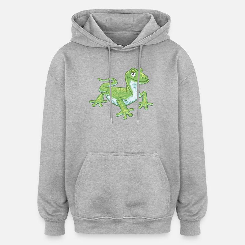 gecko vert - Sweat à capuche oversize unisexe - gris chiné