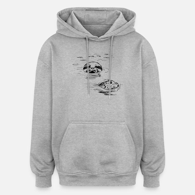 Sceaux dessinés à la main, Shetland - Sweat à capuche oversize unisexe - gris chiné