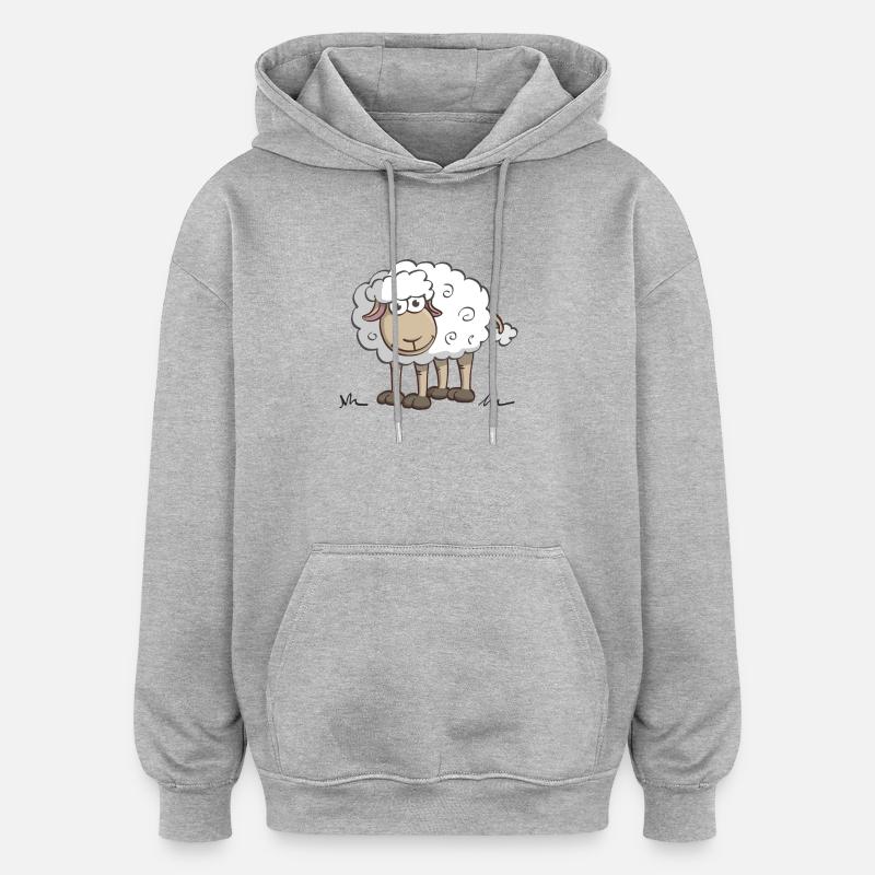 Illustration joyeuse d’un mouton souriant - Sweat à capuche oversize unisexe - gris chiné
