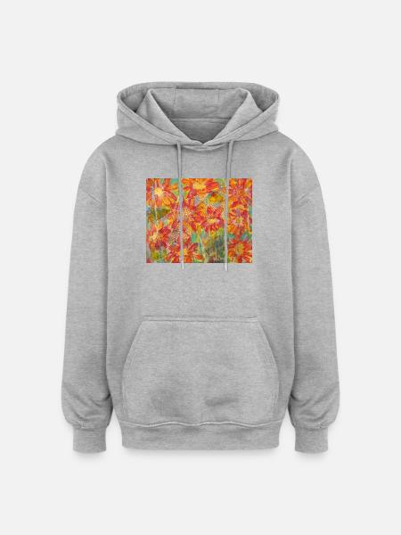 Lebendige Blumenwiese im Impressionstil - Oversized Unisex Hoodie - Grau meliert