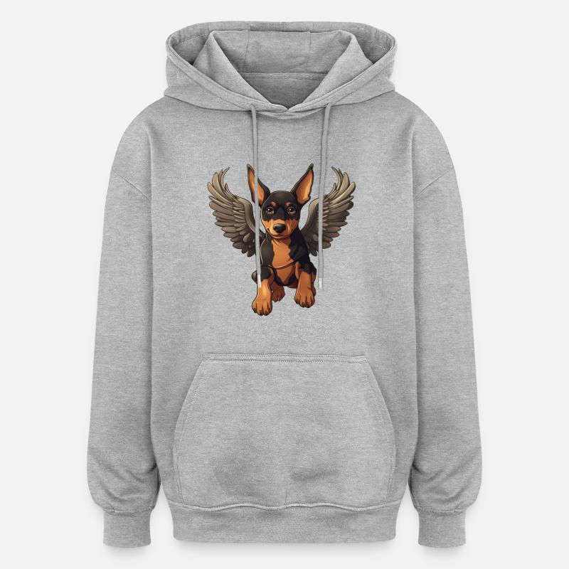 Dobermann Engel Welpe Design - Oversized Unisex Hoodie - Grau meliert
