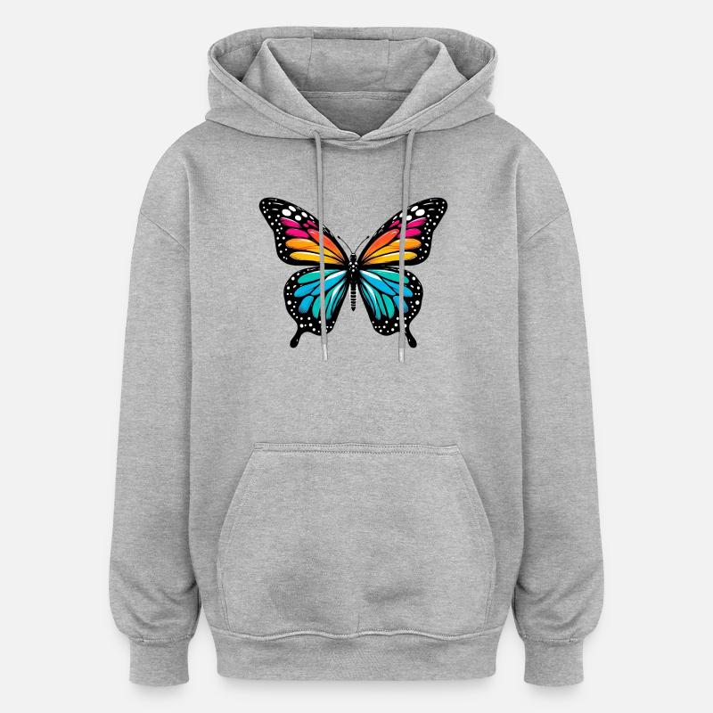 Papillon - Sweat à capuche oversize unisexe - gris chiné