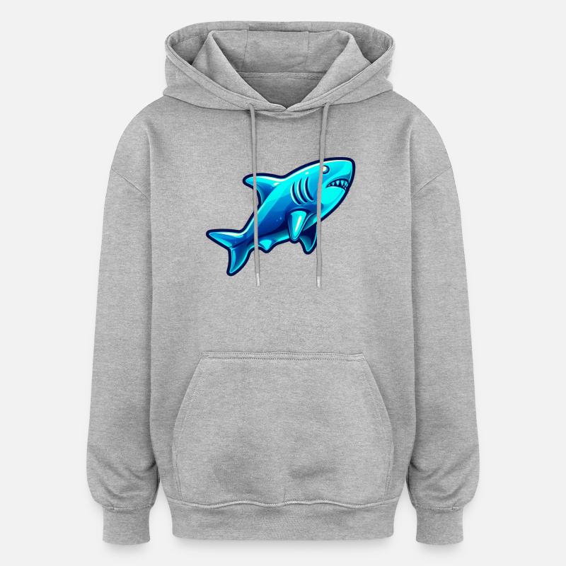 Requin - Sweat à capuche oversize unisexe - gris chiné