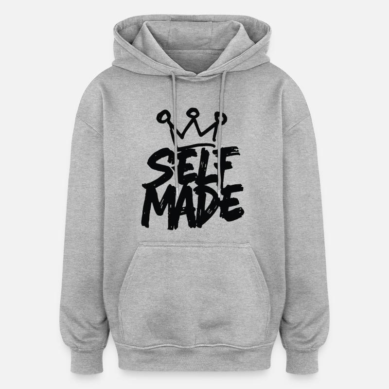 Self Made - Conception de motivation manuscrite - Sweat à capuche oversize unisexe - gris chiné