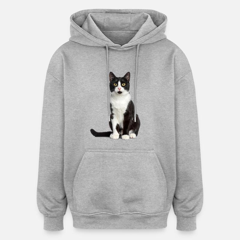 Chat noir/blanc – Édition Good Pet - Sweat à capuche oversize unisexe - gris chiné