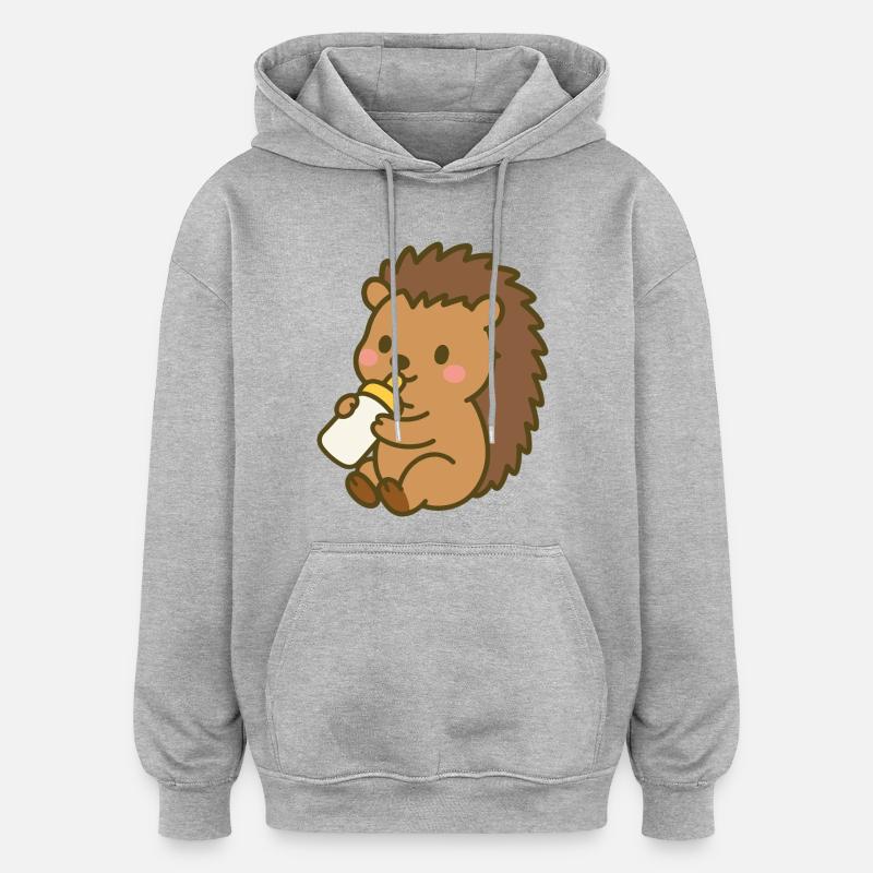 Igelchen mit Milchflasche - Oversized Unisex Hoodie - Grau meliert