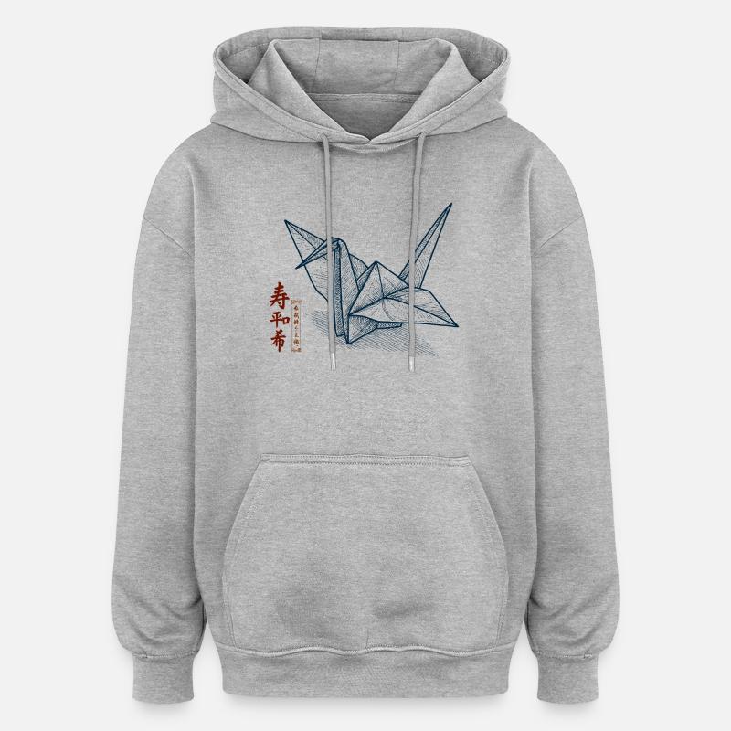 Grue en origami - Sweat à capuche oversize unisexe - gris chiné