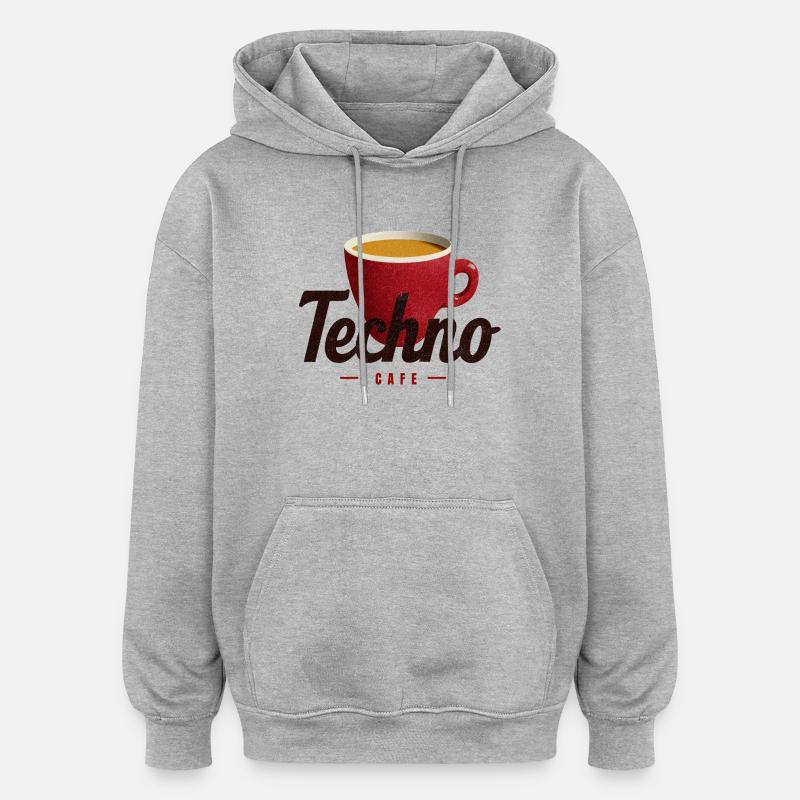 Techno Café - Sweat à capuche oversize unisexe - gris chiné