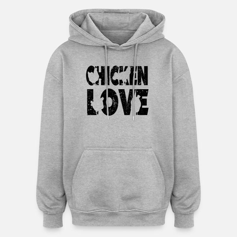 Poulet Amour Graffiti Design - Sweat à capuche oversize unisexe - gris chiné