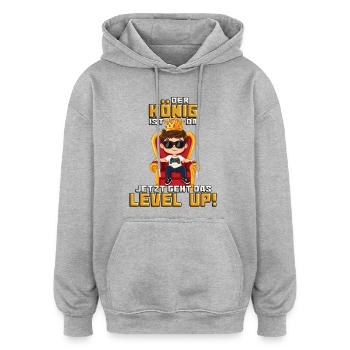 Passez-moi la manette, le roi veut jouer. - Sweat à capuche oversize unisexe - gris chiné - Devant - Noah (186cm)