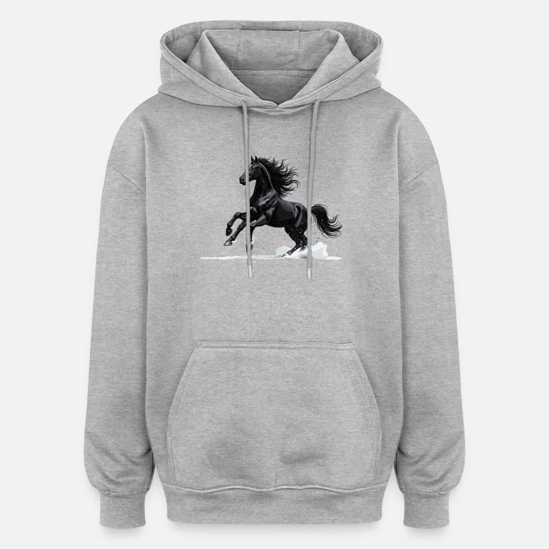 Schwarzer Galopp: Pferd in Bewegung - Oversized Unisex Hoodie - Grau meliert