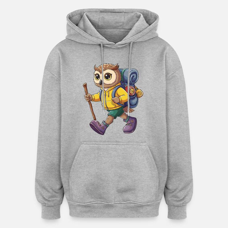 Petite chouette Randonnée Camping Aventure Backpacker - Sweat à capuche oversize unisexe - gris chiné