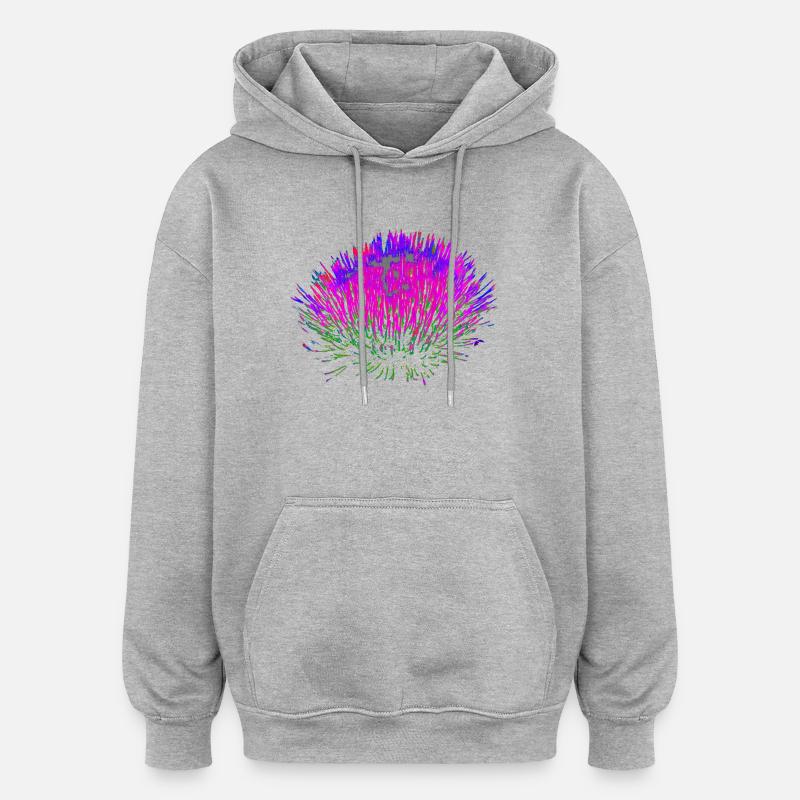Fleur de néon – Création pop art - Sweat à capuche oversize unisexe - gris chiné