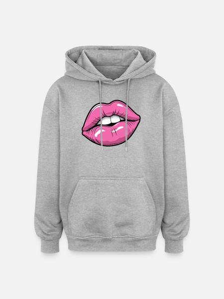 Lèvres Pop Art en Rose - Sweat à capuche oversize unisexe - gris chiné