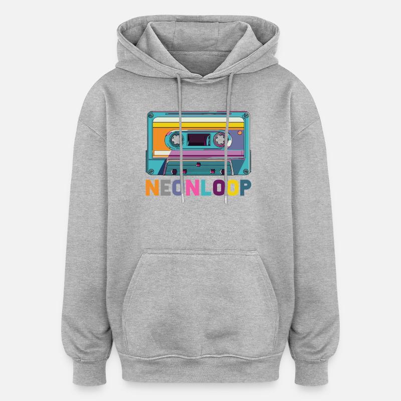 Conception de cassette en boucle néon - Sweat à capuche oversize unisexe - gris chiné