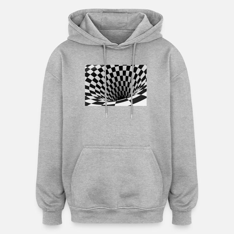 Vortex damier noir et blanc - Sweat à capuche oversize unisexe - gris chiné