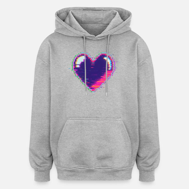 Glitchherz Neon Pixel Liebe Nerd - Oversized Unisex Hoodie - Grau meliert