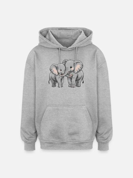 Couple d’éléphants pour la Saint-Valentin - Sweat à capuche oversize unisexe - gris chiné
