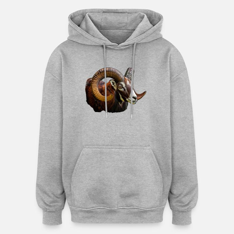 Mufflon Kopf - Oversized Unisex Hoodie - Grau meliert