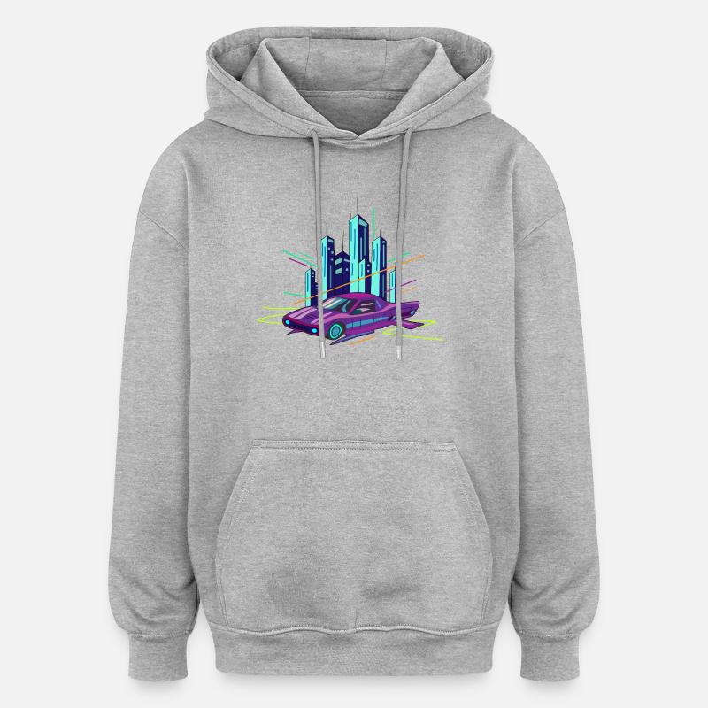 Croiseur néon au-dessus de Skyline - Sweat à capuche oversize unisexe - gris chiné