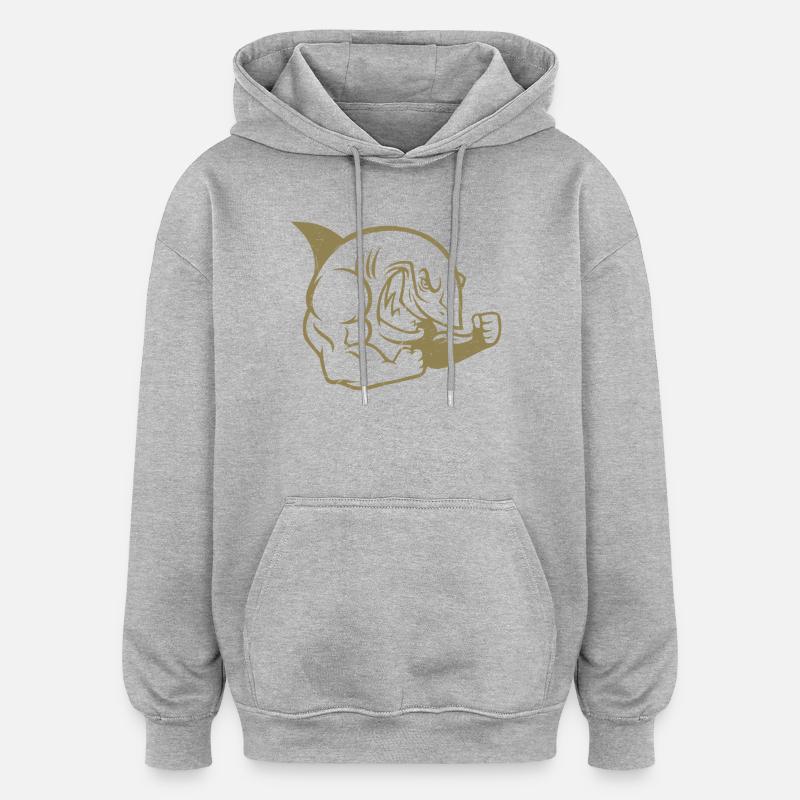 Silhouette d’entraînement musclé de bodybuilder requin - Sweat à capuche oversize unisexe - gris chiné