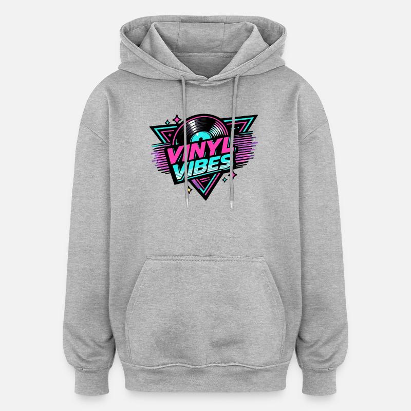 Vinyl Vibes Neon Retro - Sweat à capuche oversize unisexe - gris chiné