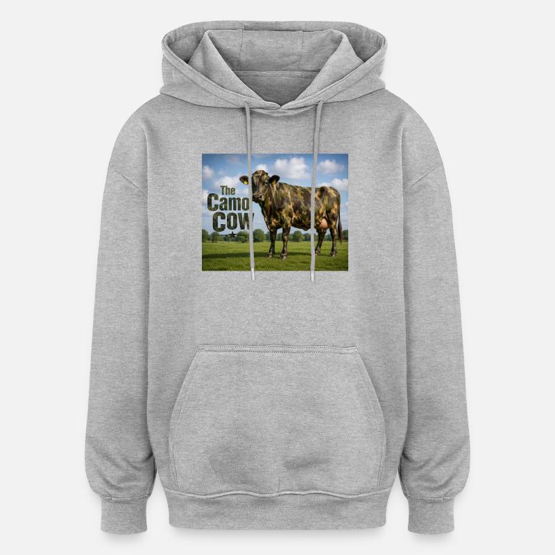 Vache camouflage dans la prairie - Sweat à capuche oversize unisexe - gris chiné