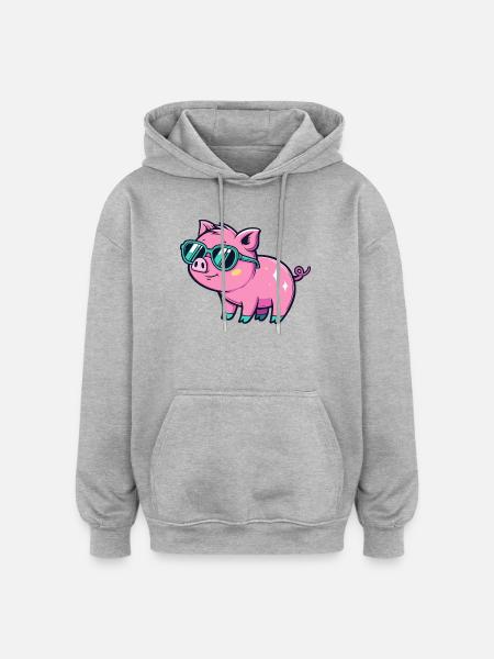 Cute Chic Pig Sunglasses - Oversized Unisex Hoodie - heather grey