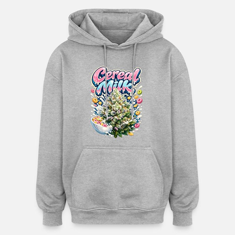 Imprimé graffiti de lait de céréales - Sweat à capuche oversize unisexe - gris chiné