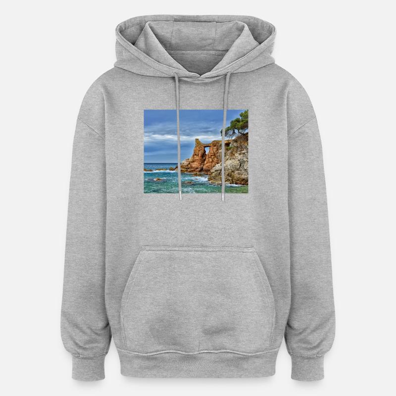 Sea Arch an der Klippenseite - Oversized Unisex Hoodie - Grau meliert