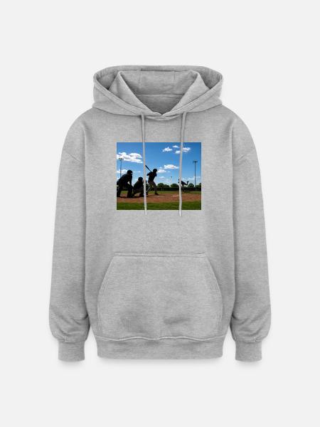 Baseball im Schwung - Oversized Unisex Hoodie - Grau meliert