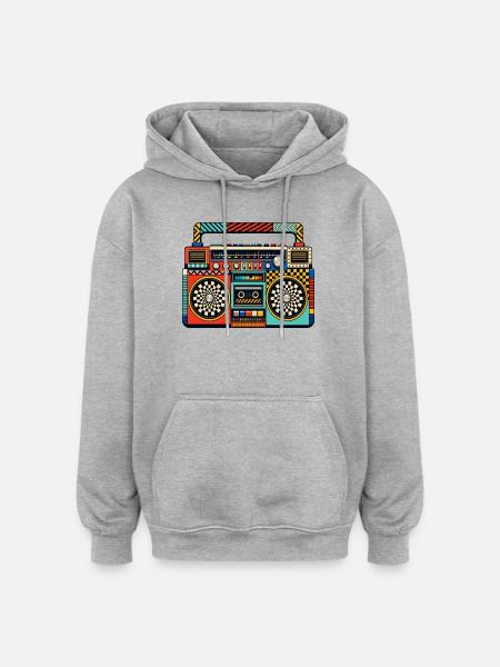 Retro Boombox Farbenspiel - Oversized Unisex Hoodie - Grau meliert