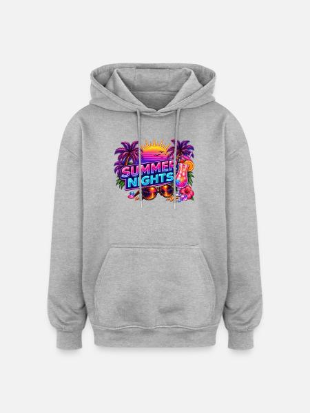 Sommernächte Neon-Tropen - Oversized Unisex Hoodie - Grau meliert