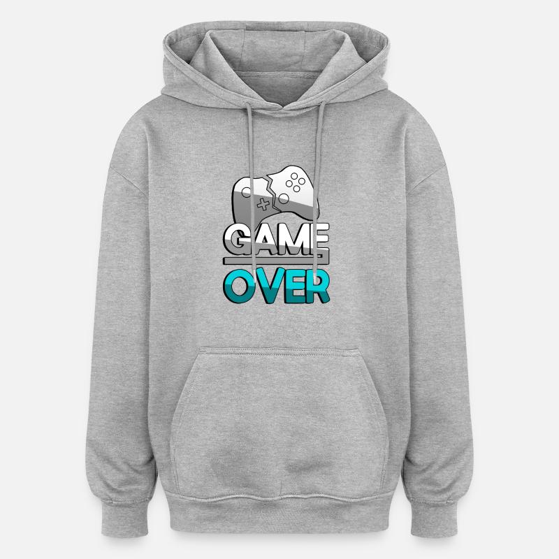 GAME OVER (Türkis) + Controller - Gaming - Oversized Unisex Hoodie - Grau meliert