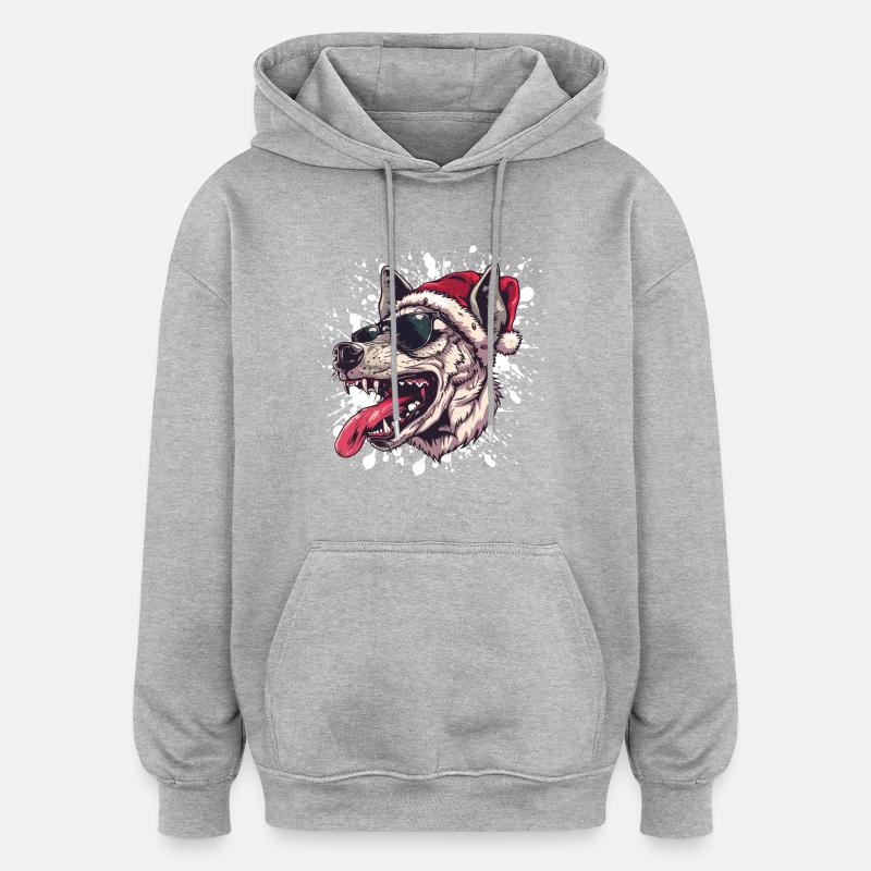 Hyène Noël drôle - Sweat à capuche oversize unisexe - gris chiné