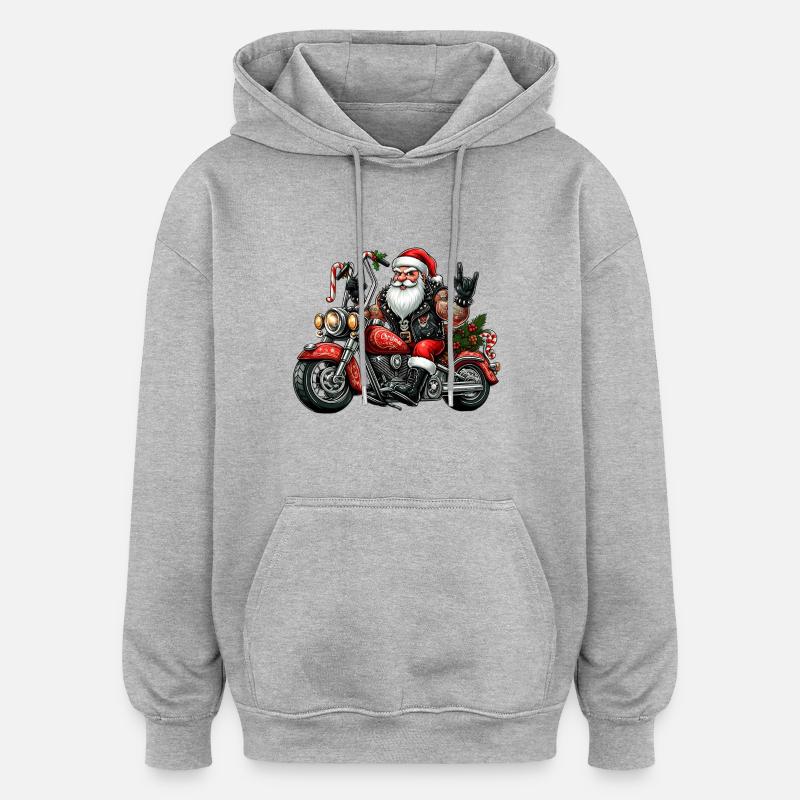 santa moto 4 - Sweat à capuche oversize unisexe - gris chiné