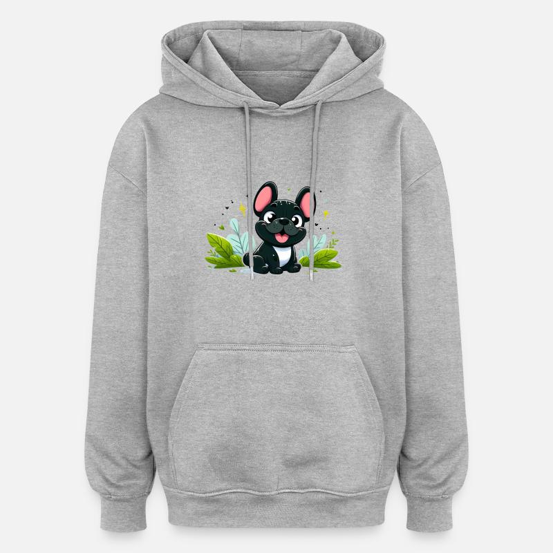 bouledogue français 4 - Sweat à capuche oversize unisexe - gris chiné
