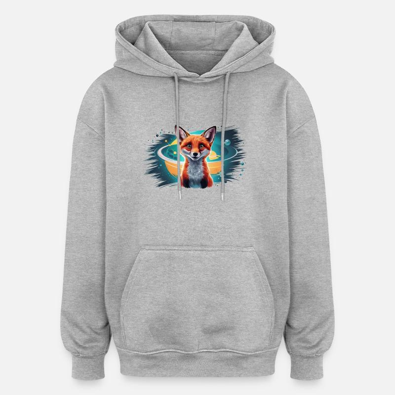 Renard - Illustration - Sweat à capuche oversize unisexe - gris chiné