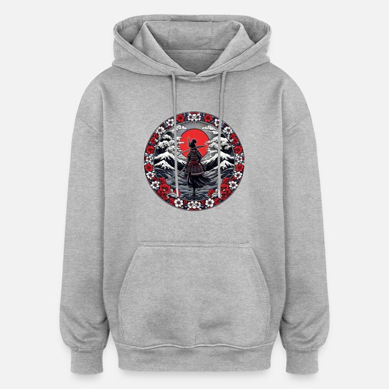 Ombre Samurai Mädchen Kirschblüte - Oversized Unisex Hoodie - Grau meliert