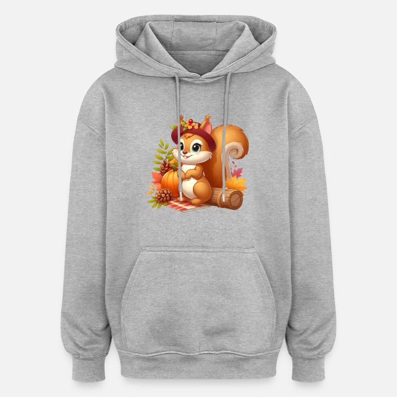 squirell autumn - Sweat à capuche oversize unisexe - gris chiné