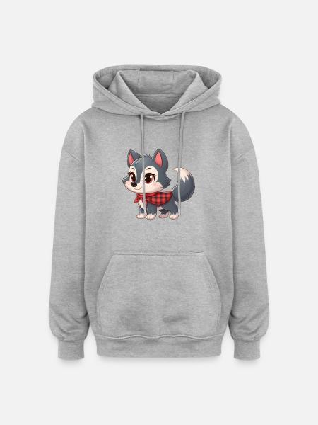 Wolf 7 - Oversized Unisex Hoodie - Grau meliert