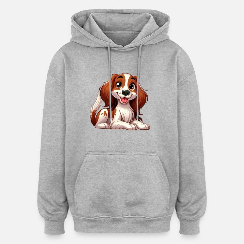epagneul breton - Sweat à capuche oversize unisexe - gris chiné