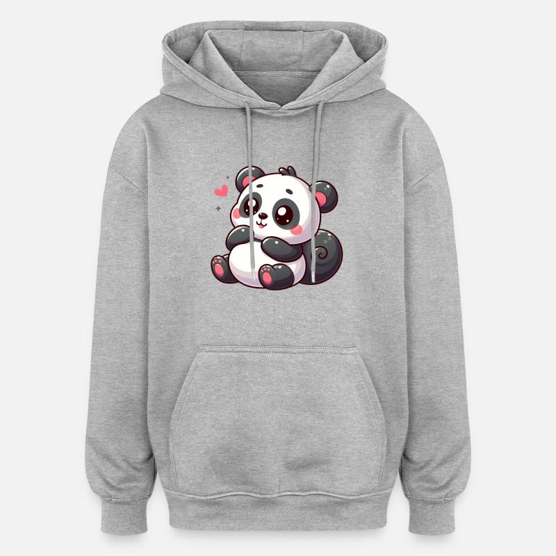 panda - Sweat à capuche oversize unisexe - gris chiné