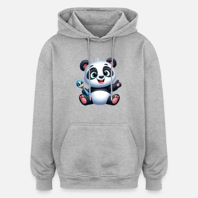 panda 3 - Sweat à capuche oversize unisexe - gris chiné