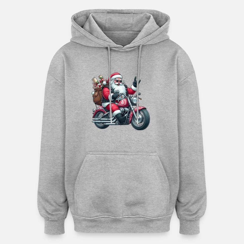 santa moto 5 - Sweat à capuche oversize unisexe - gris chiné