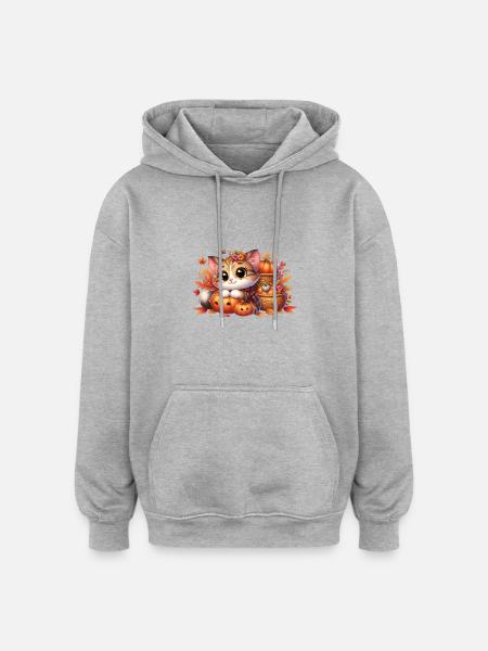Herbst Katze 2 - Oversized Unisex Hoodie - Grau meliert