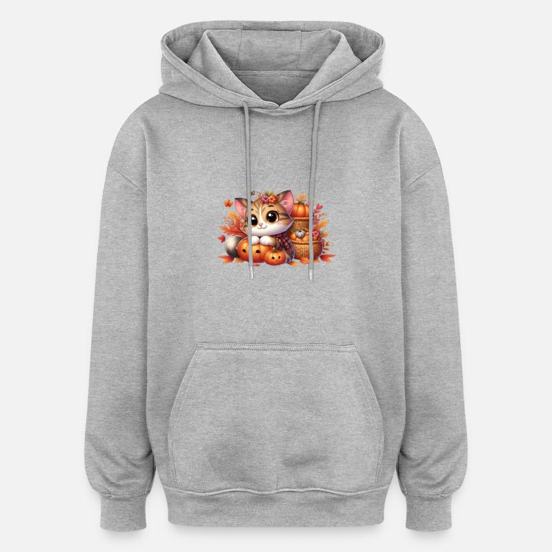 Herbst Katze 2 - Oversized Unisex Hoodie - Grau meliert