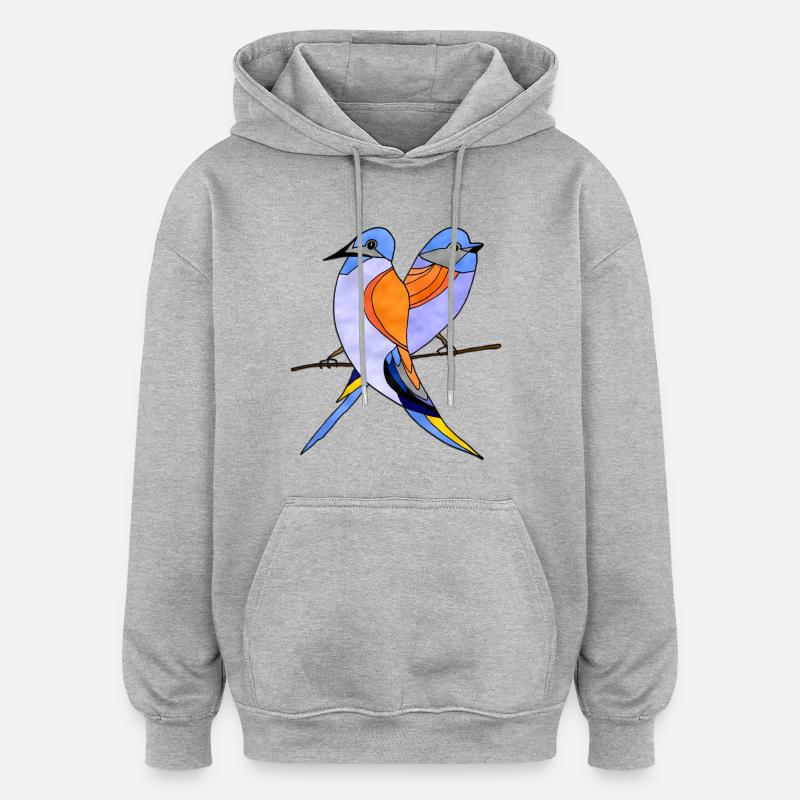 oiseaux - Sweat à capuche oversize unisexe - gris chiné