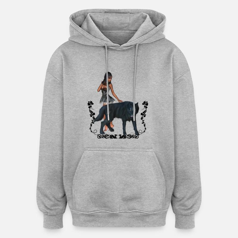 Mit dem Wolf umwerfend - Oversized Unisex Hoodie - Grau meliert