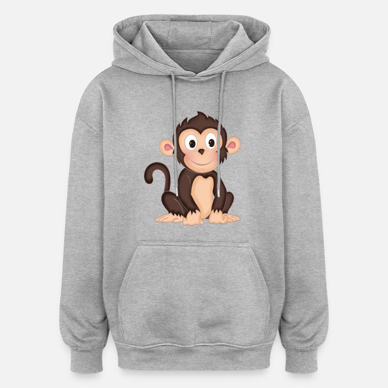 Singe - Singe mignon - design - Sweat à capuche oversize unisexe - gris chiné
